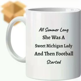 Classic Lady Football Lover Coffee Mug - Minimalist White Ceramic Design with Humorous "All Summer Long" Quote,