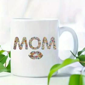 1pc Ceramic Novelty Mug 11oz - Mom-Themed with Colorful Mosaic Lips Design, Hand Wash Only, Reusable Gift for