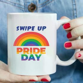 Pride Day Rainbow Ceramic Coffee Mug 11oz | Swipe Up Pride Day Design with Colorful Rainbow Graphic | LGBTQ+
