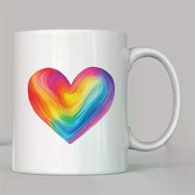 1pc Ceramic Coffee Mug, 11oz, Heart-Shaped, Vibrant Pride Design, for LGBTQ+ Celebration, Ideal Gift