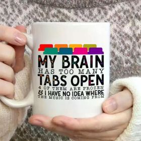 11oz Humorous Ceramic Coffee Mug with Brain Tabs Design - Perfect for Office, Camping, and Gifts - Durable, Insulated,
