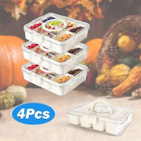 Divided Serving Tray 8 Compartments Snack Box Charcuterie Container Clear Snack Platter Organizer Storage Box with Lid Handle for Candy Nuts Cook (Quantity: 4pcs)
